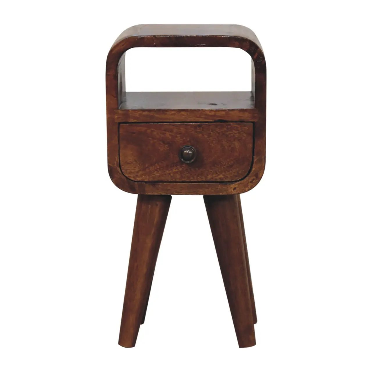 Solid Wood Extra Mini Curve Bedside, 1-Drawer, 1 Open-Slot, Chestnut by HouseOfZazla