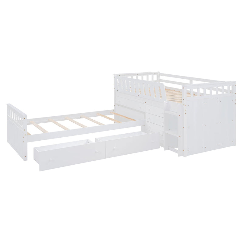 Loft Platform Bed With 7 Drawers And Full Guardrails, Modern L Shaped Space Savin by HouseOfZazla