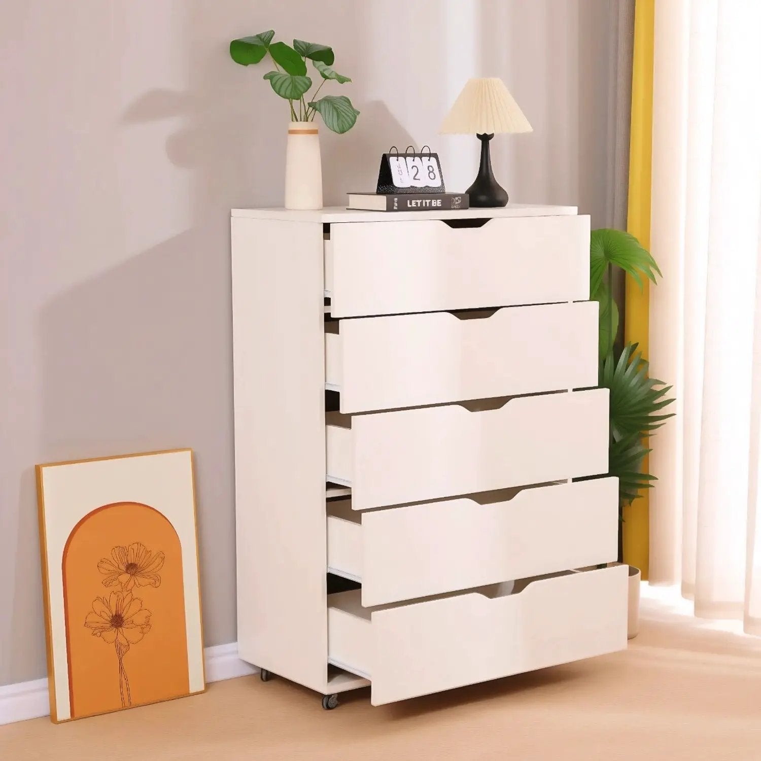 Modern 5 Drawer Dresser With Wheels by HouseOfZazla