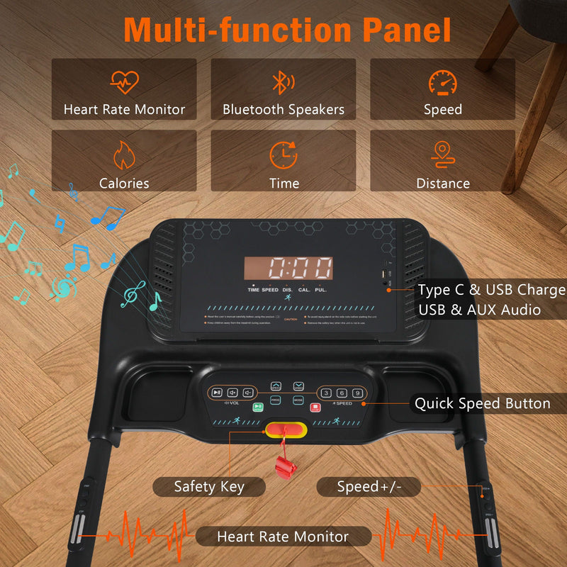 Incline Treadmill For Running & Walking, Hydraulic System Auto Folding With Type C & USB Charge For Android, 10Mph, Bluetooth Speaker - Black by HouseOfZazla