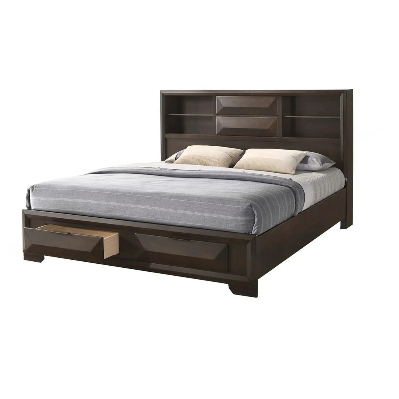 Contemporary Style Bed With Bookcase Headboard And Footboard Storage by Unique Piece Furniture
