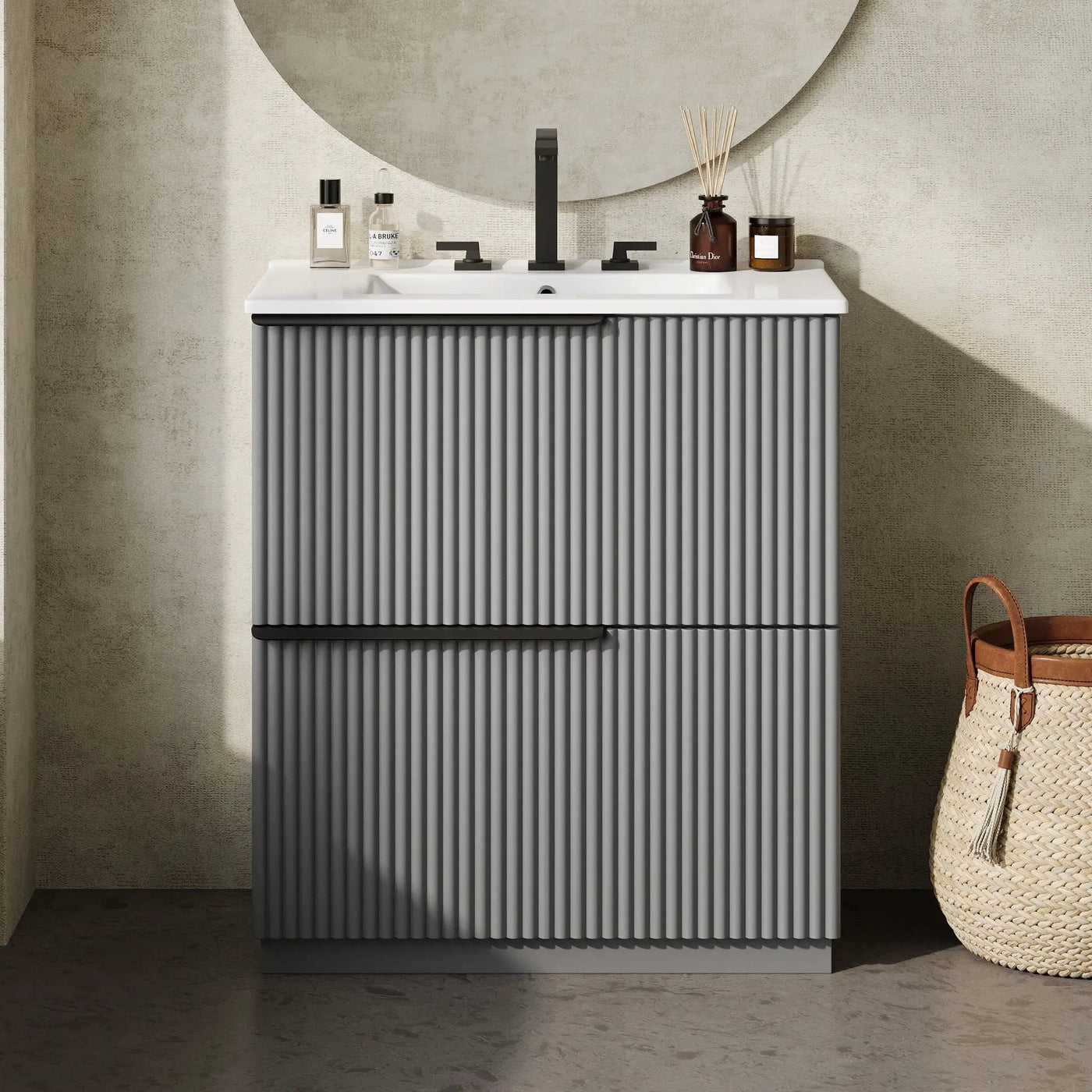 Fluted Bathroom Vanity With Ceramic Sink, Freestanding Cabinet by HouseOfZazla