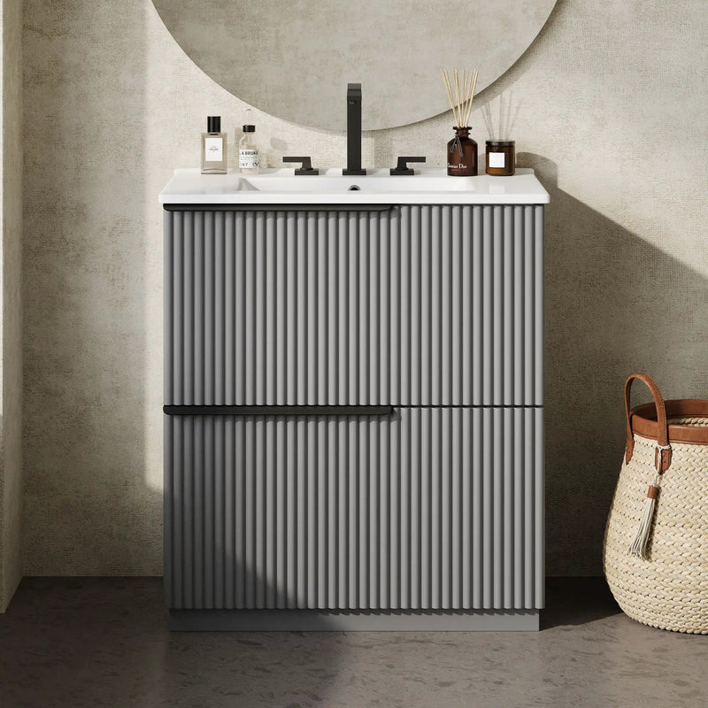 Fluted Bathroom Vanity With Ceramic Sink, Freestanding Cabinet by HouseOfZazla