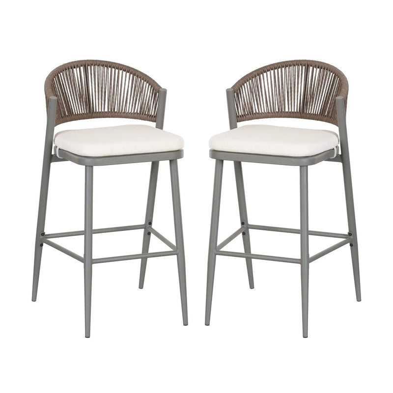 Outdoor Bar Height Metal Frame Counter Stools with Scallop-Shaped Backrest & Water-Resistant Cushions by HouseOfZazla