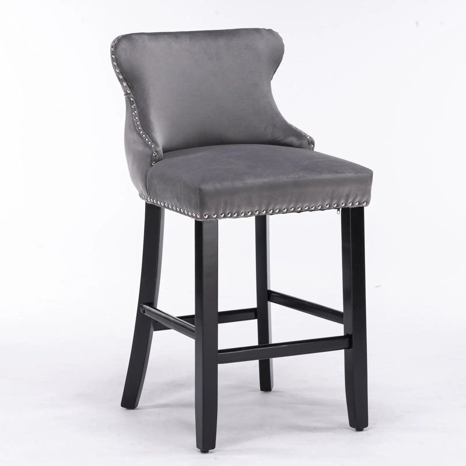 Contemporary Upholstered Wing-Back Barstools With Button Tufted Decoration And Wooden Legs, And Nailhead Trim, Leisure Style Bar Chairs, Bar Stools (Set of 2) by Unique Piece Furniture