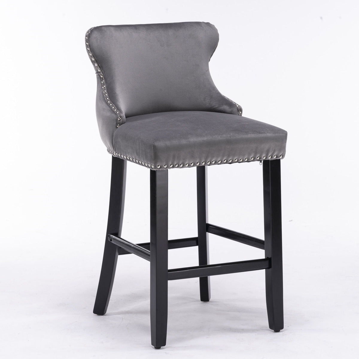 Upholstered Wing-Back Barstools with Button Tufting and Nailhead Trim - Set of 2, photo 15 of 20