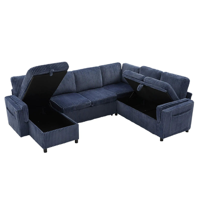 Convertible U-Shaped Sectional Sofa Bed With USB Ports And Storage by HouseOfZazla