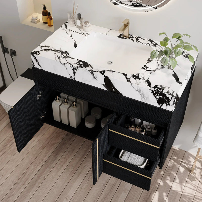 36" Floating Bathroom Vanity with Ceramic Sink and Faux Marble Top by HouseOfZazla