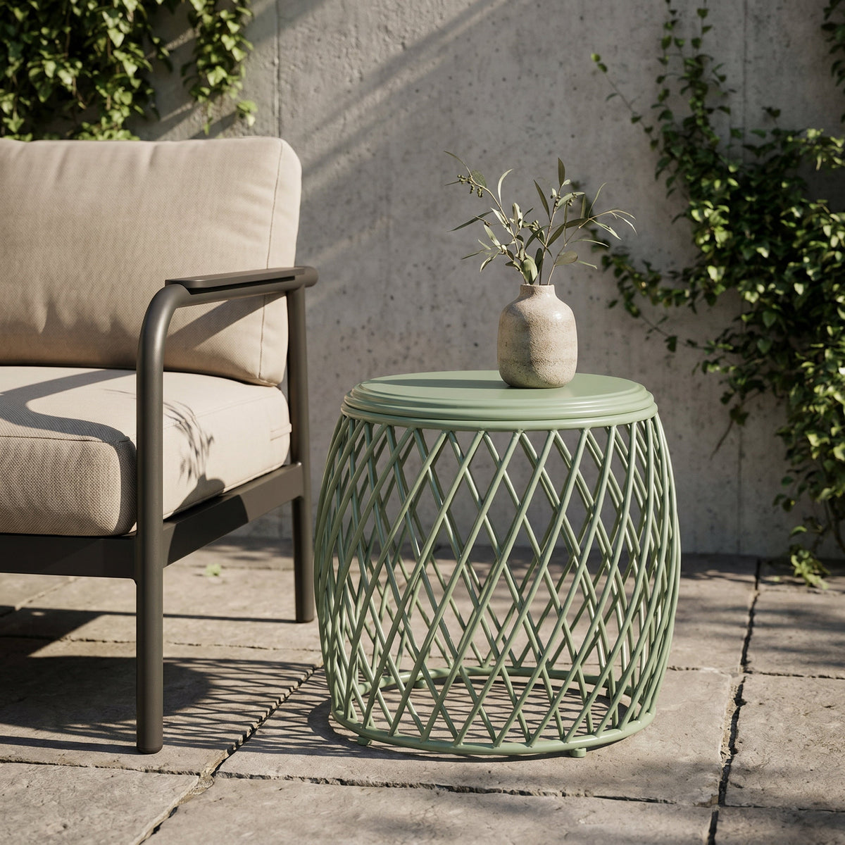 Alamera 19.75" Outdoor Side Table with Lattice Design - Green