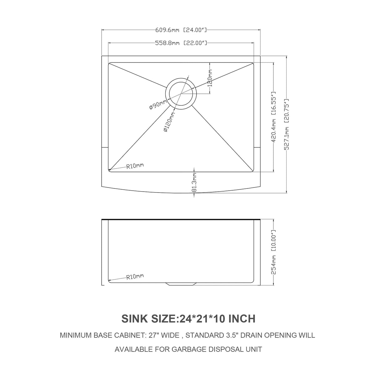 Farmhouse Kitchen Sink Stainless Steel Apron Front with Deep Single Bowl - Gray, photo 25 of 34