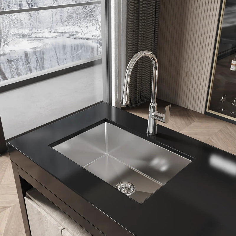 Stainless Steel Kitchen Sink, 27″x19″ Single Bowl, Undermount Handmade Sink in Brushed Nickel by HouseOfZazla