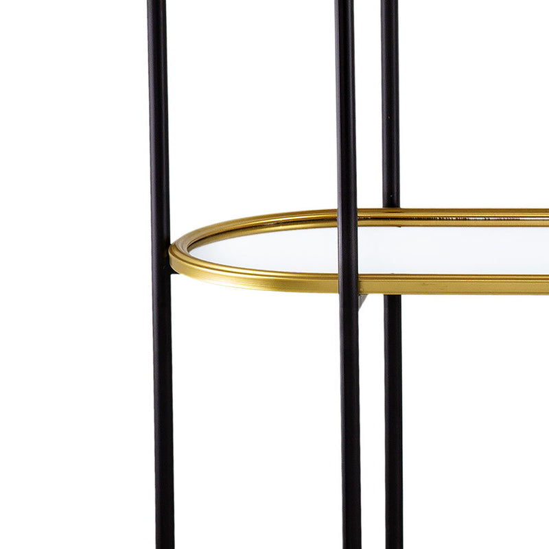 3 Tier Metal Console Table, Mirrored Shelf - Golden Black by HouseOfZazla