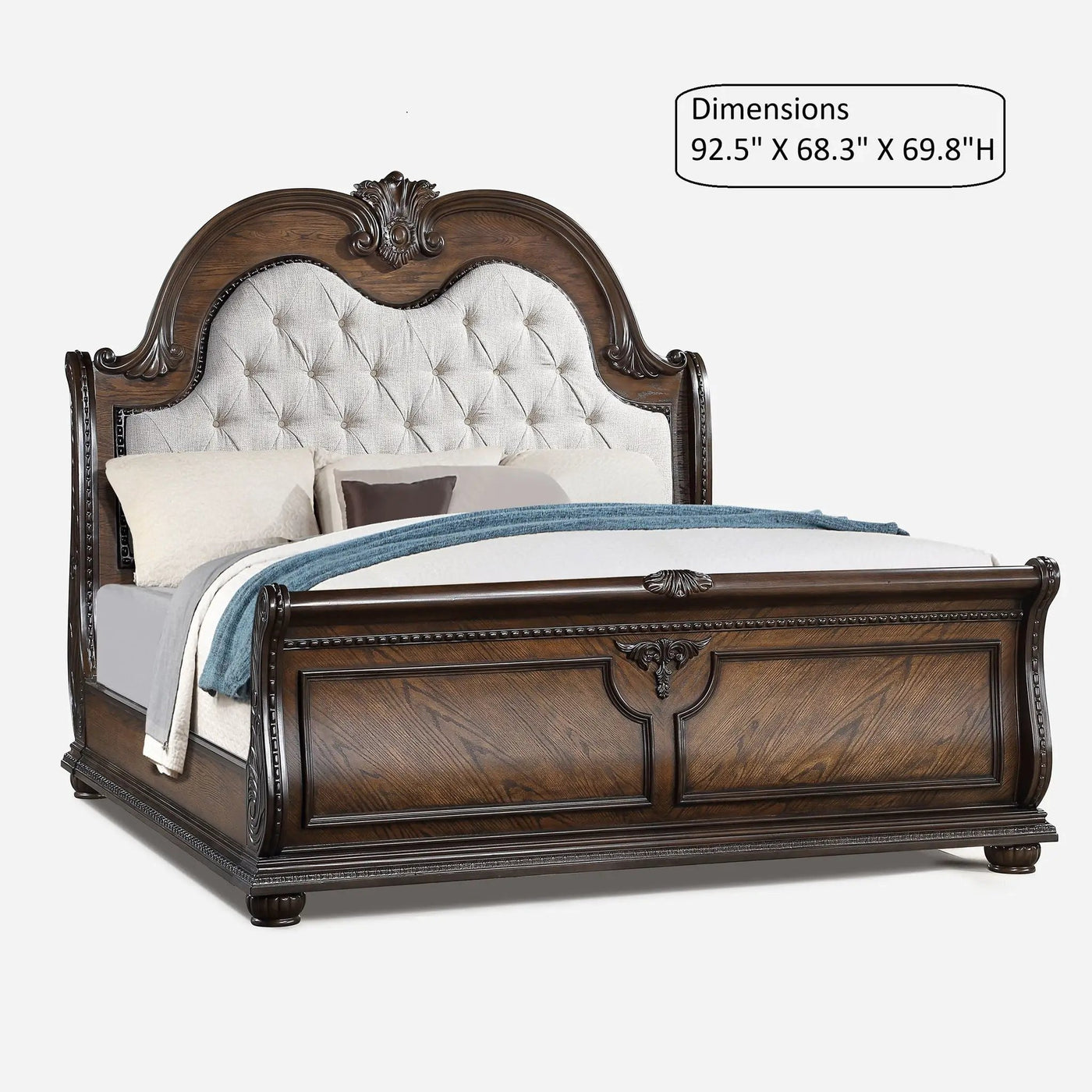 Traditional Style Button Tufted Headboard Sleigh Bed by HouseOfZazla