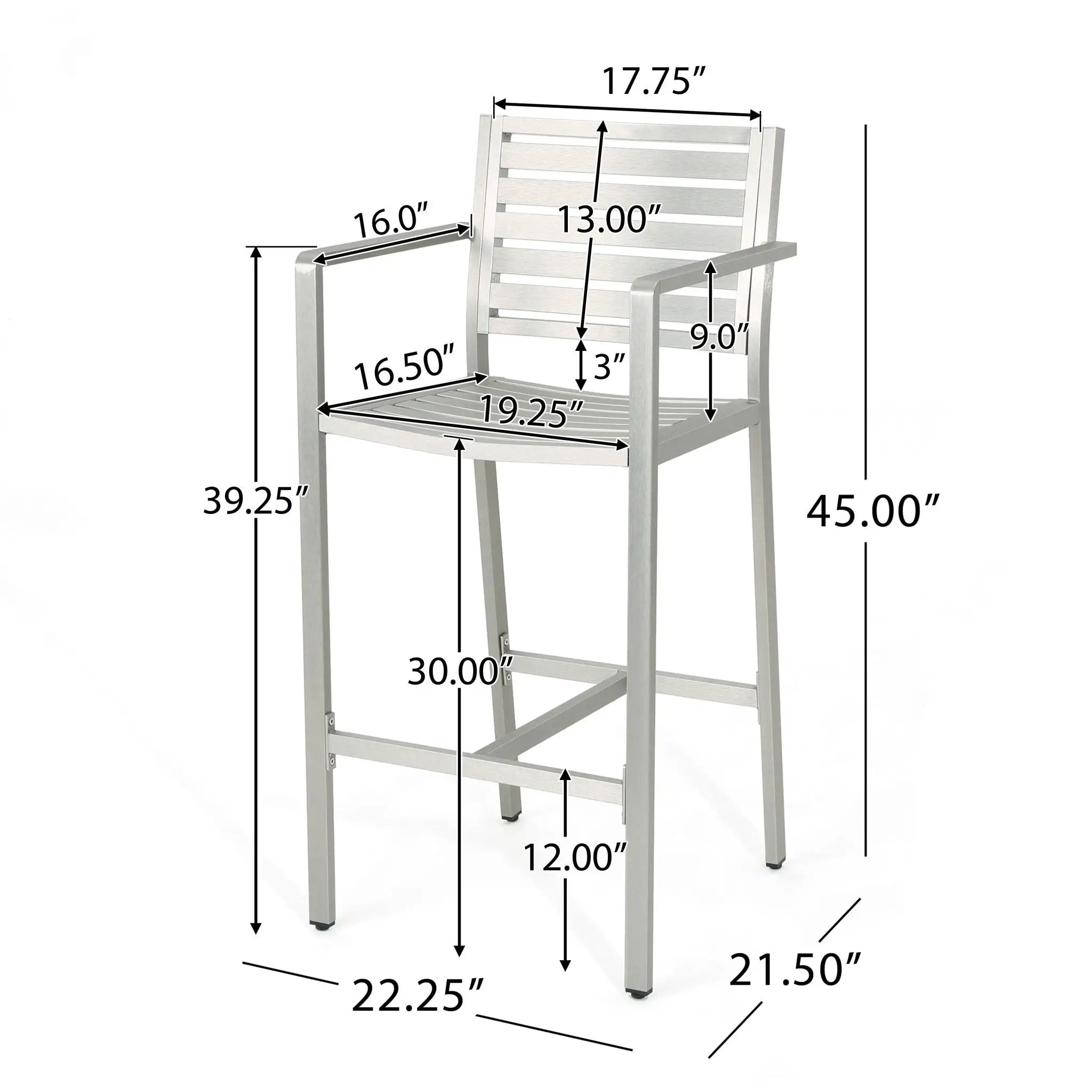 Outdoor Aluminum Rust Proof Barstools (Set of 2) - Silver by HouseOfZazla