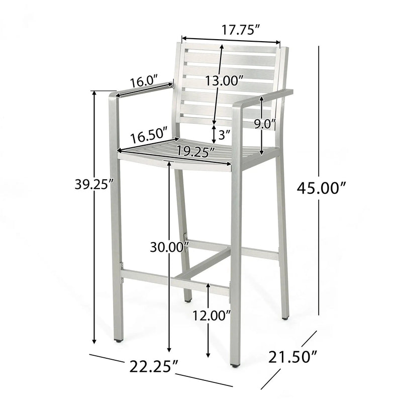 Outdoor Aluminum Rust Proof Barstools (Set of 2) - Silver by HouseOfZazla