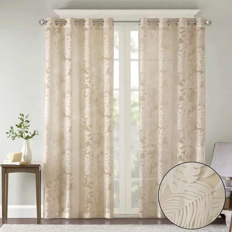 Palm Leaf Burnout Window Sheer Natural 50x84 Inches by HouseOfZazla