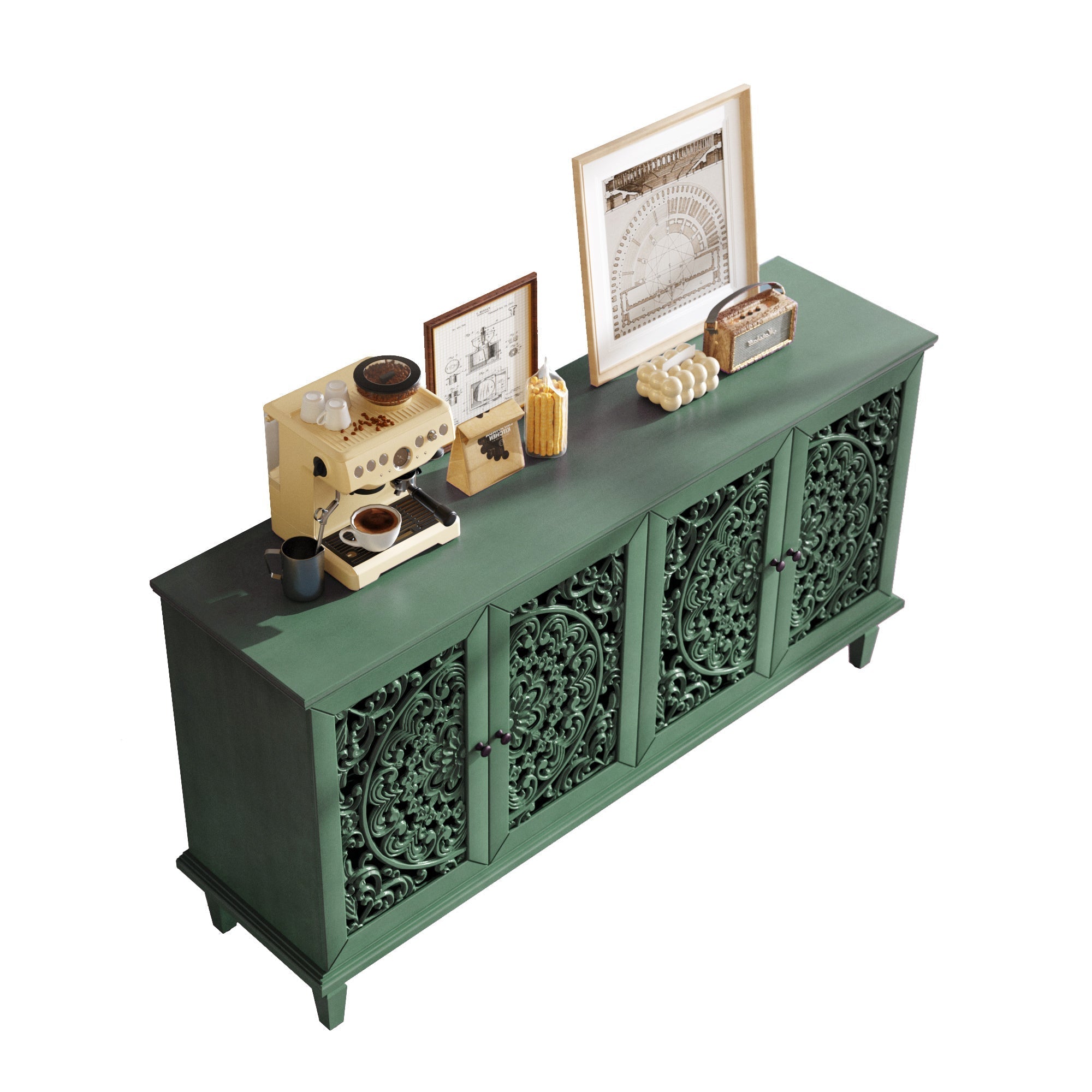 60' Antique Buffet Cabinet with Floral Carvings by HouseOfZazla