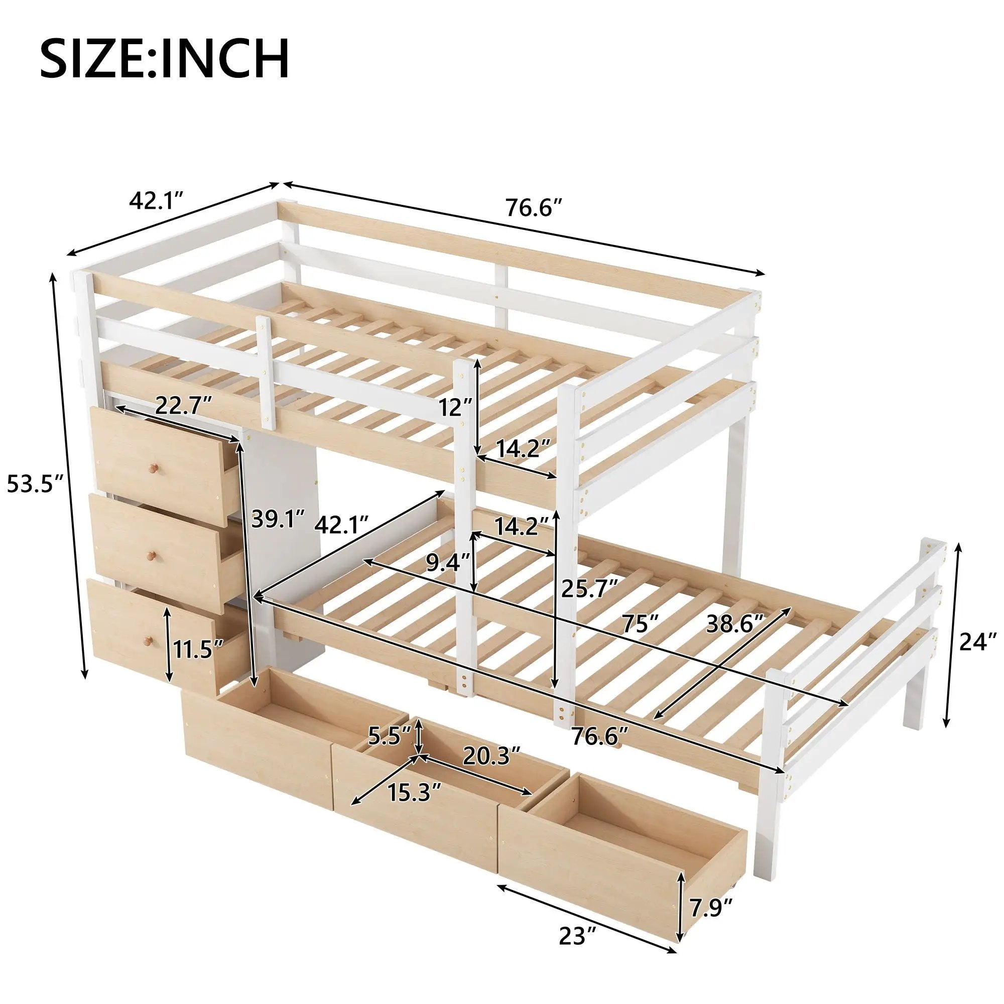 Loft Bunk Bed With Drawers And Ladder