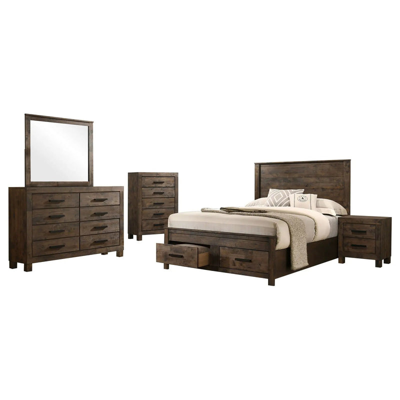 Greely - 5 Piece King Storage Bedroom Set Includes Bed, Nightstand, Dresser, Mirror & Chest - Rustic Brown by HouseOfZazla