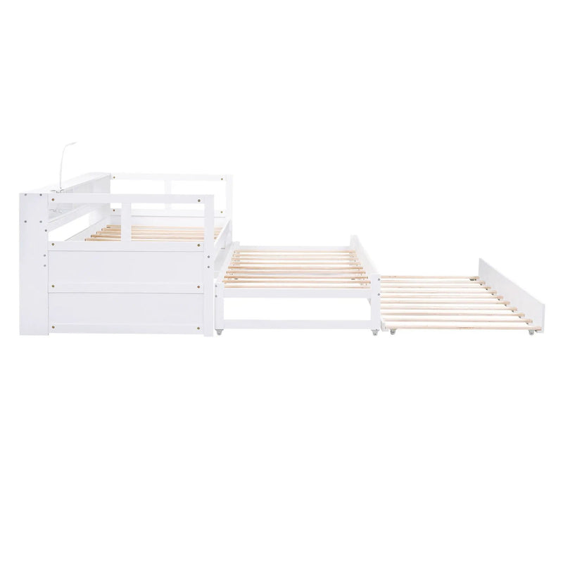 Daybed With 2 Trundles, 3 Storage Cubbies, Built In USB Charging Light by HouseOfZazla