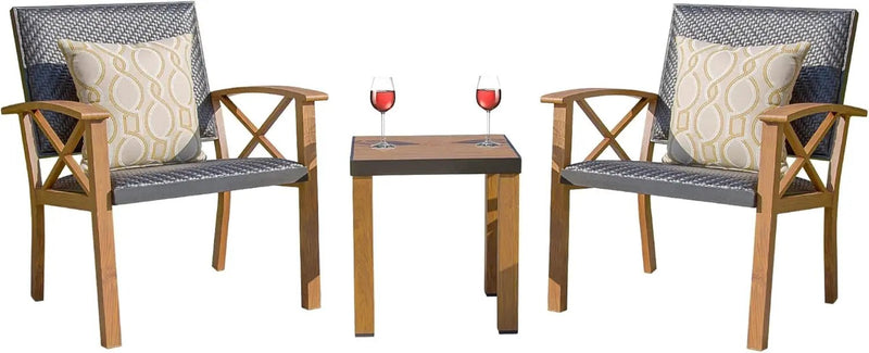 Patio Bistro Set 3 Pieces with Wood Grain Aluminum Wicker by HouseOfZazla
