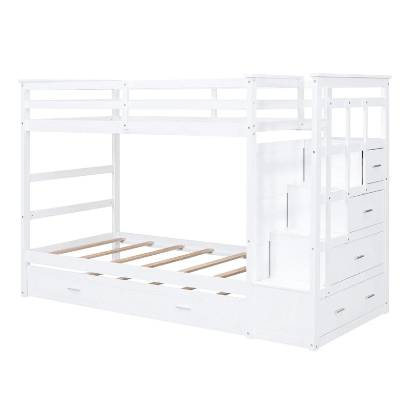 Twin Over Twin Bunk Bed With Trundle And Staircase - White by Unique Piece Furniture
