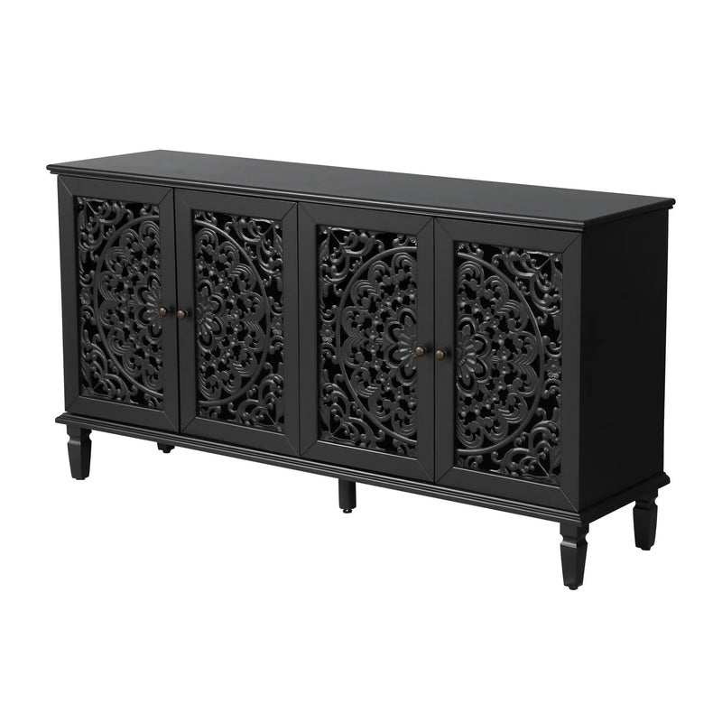60" Antique Buffet Cabinet with Floral Carvings by HouseOfZazla