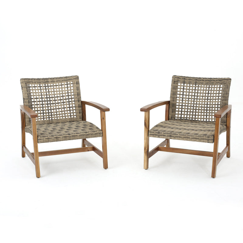 Outdoor Acacia Wood Wicker Club Chairs with Acacia Wood Frame - 2-Pcs Set, photo 6 of 10