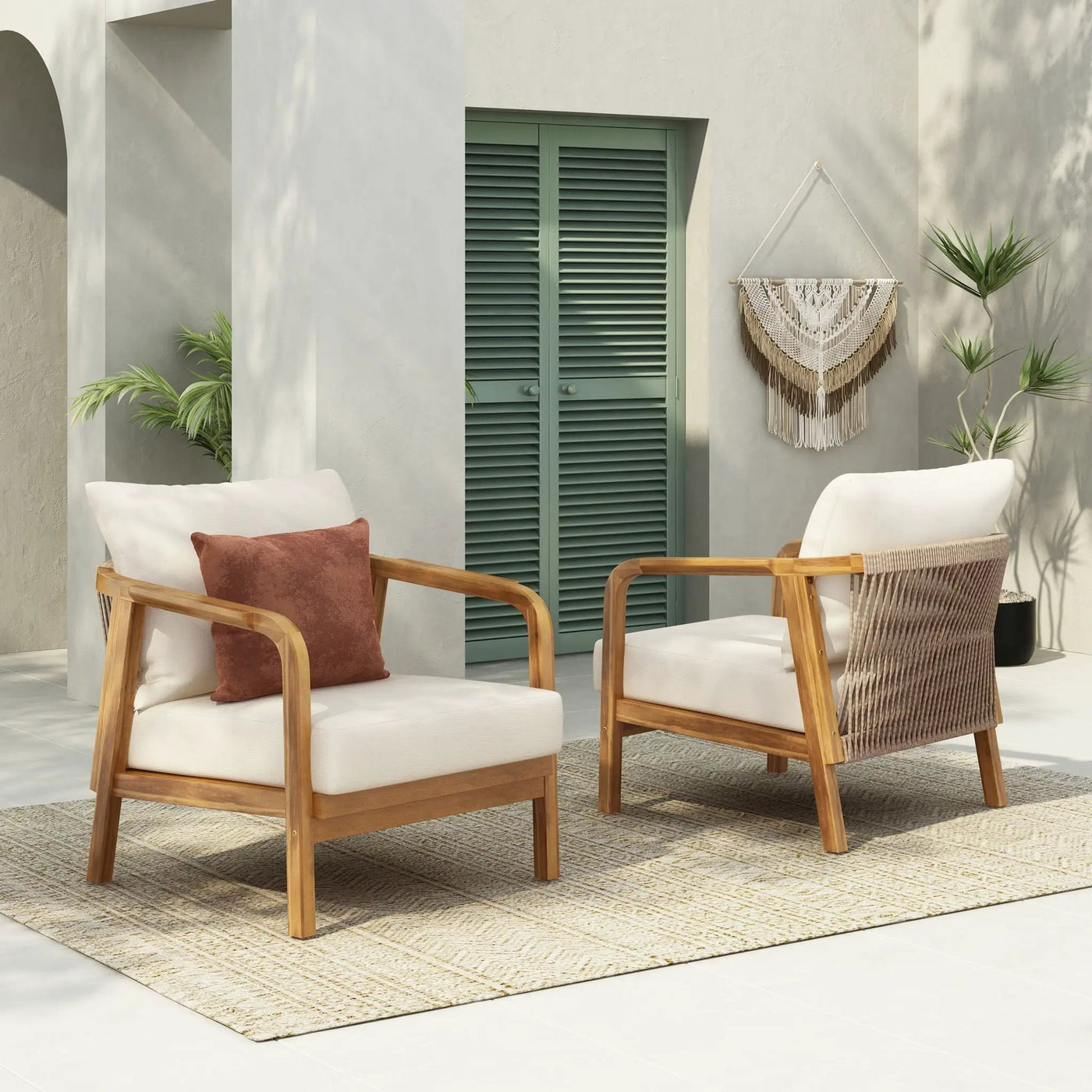Outdoor Lounge Chair With Woven Backrest and Solid Wood Frame by HouseOfZazla