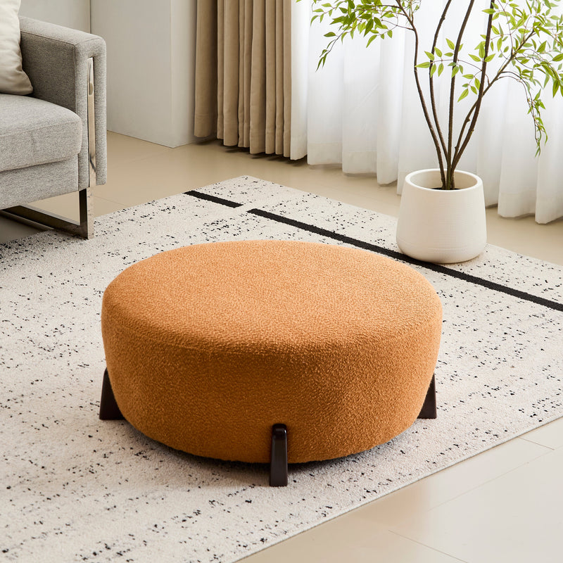 Boucle Round Ottoman with Splayed Rubber Wood Legs - Pumpkin, photo 9 of 10