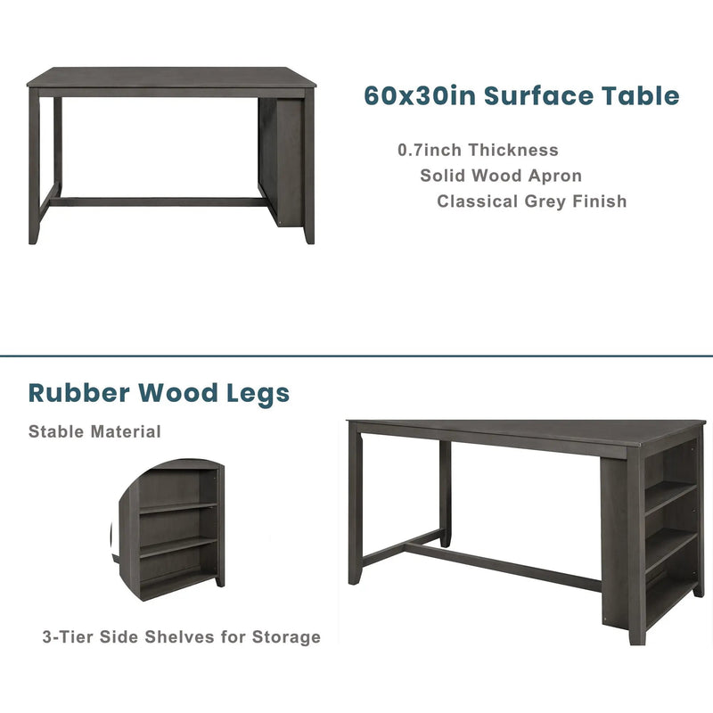 5 Pieces Counter Height Rustic Farmhouse Dining Room Wooden Bar Table Set With 2 Stools And 2 Chairs by Unique Piece Furniture