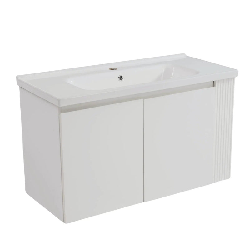 Wall Mounted Bathroom Vanity With Sink, 2 Open Shelves - White by HouseOfZazla