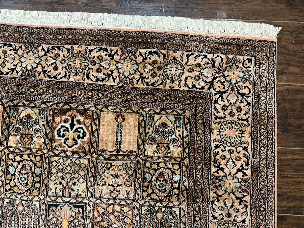 Indian Kashmiri Silk Rug 4x6, Panel Design, Multicolor, Fine by Jewel Rugs
