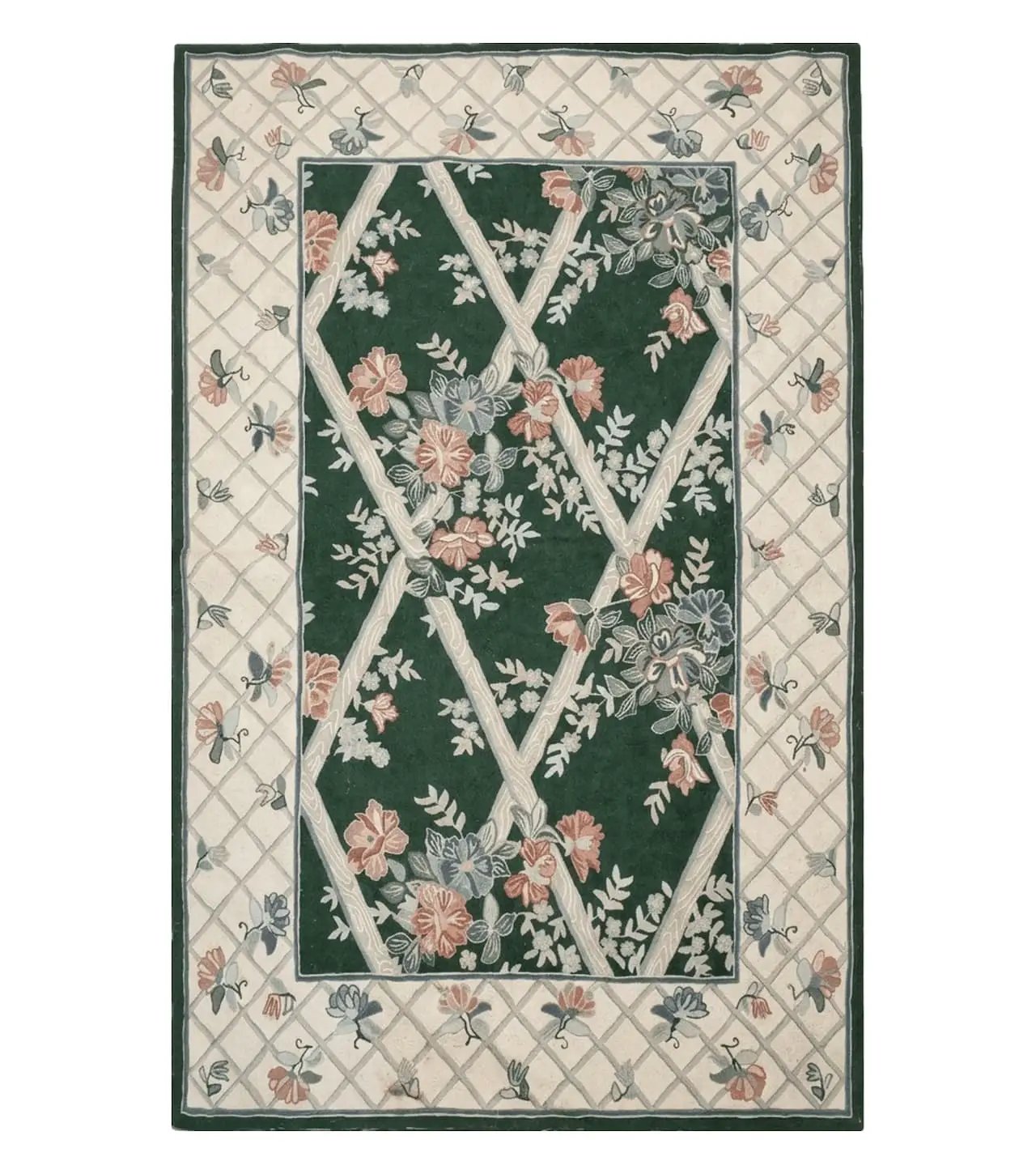 3' 6" X 5' 6" Hand Stitched Indian Wool Rug with Backing Green Beige by Jewel Rugs