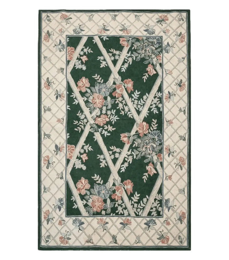 3' 6" X 5' 6" Hand Stitched Indian Wool Rug with Backing Green Beige by Jewel Rugs