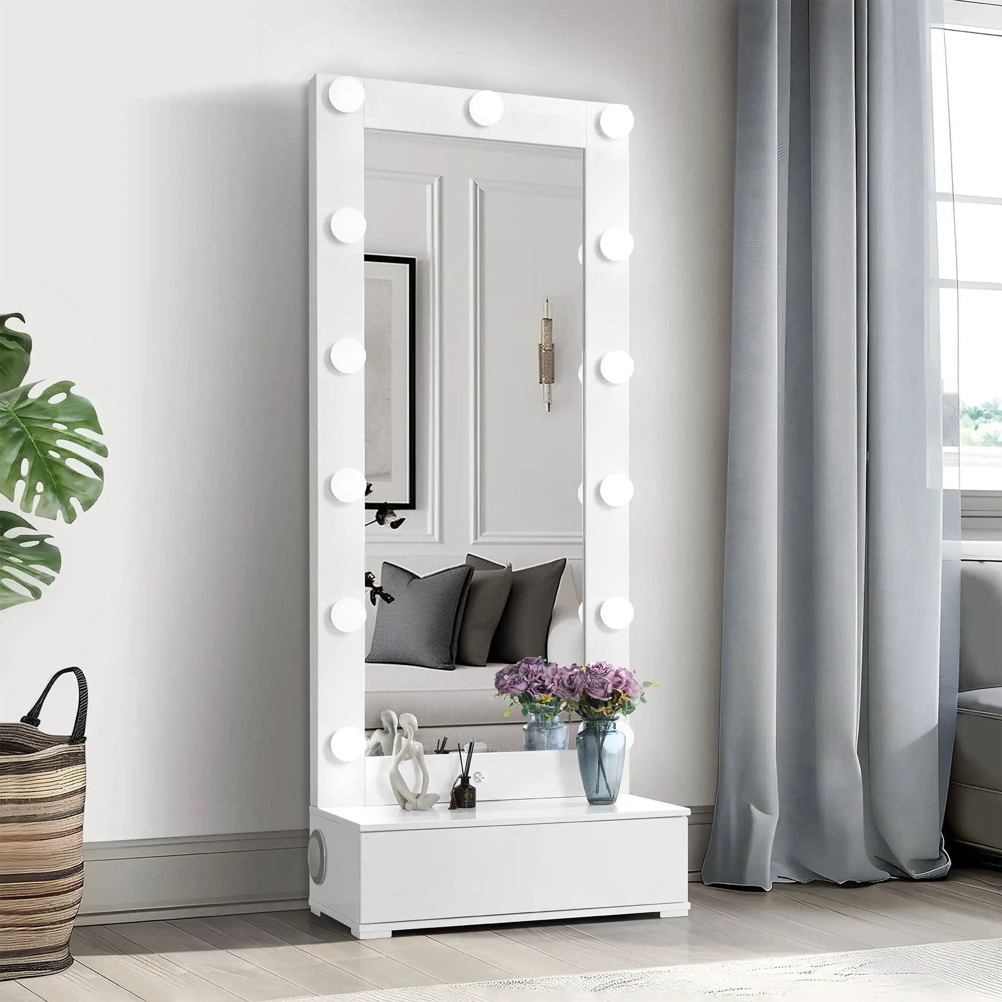 Elisa - Narrow Tall Mirror With Speaker And Drawer by Unique Piece Furniture