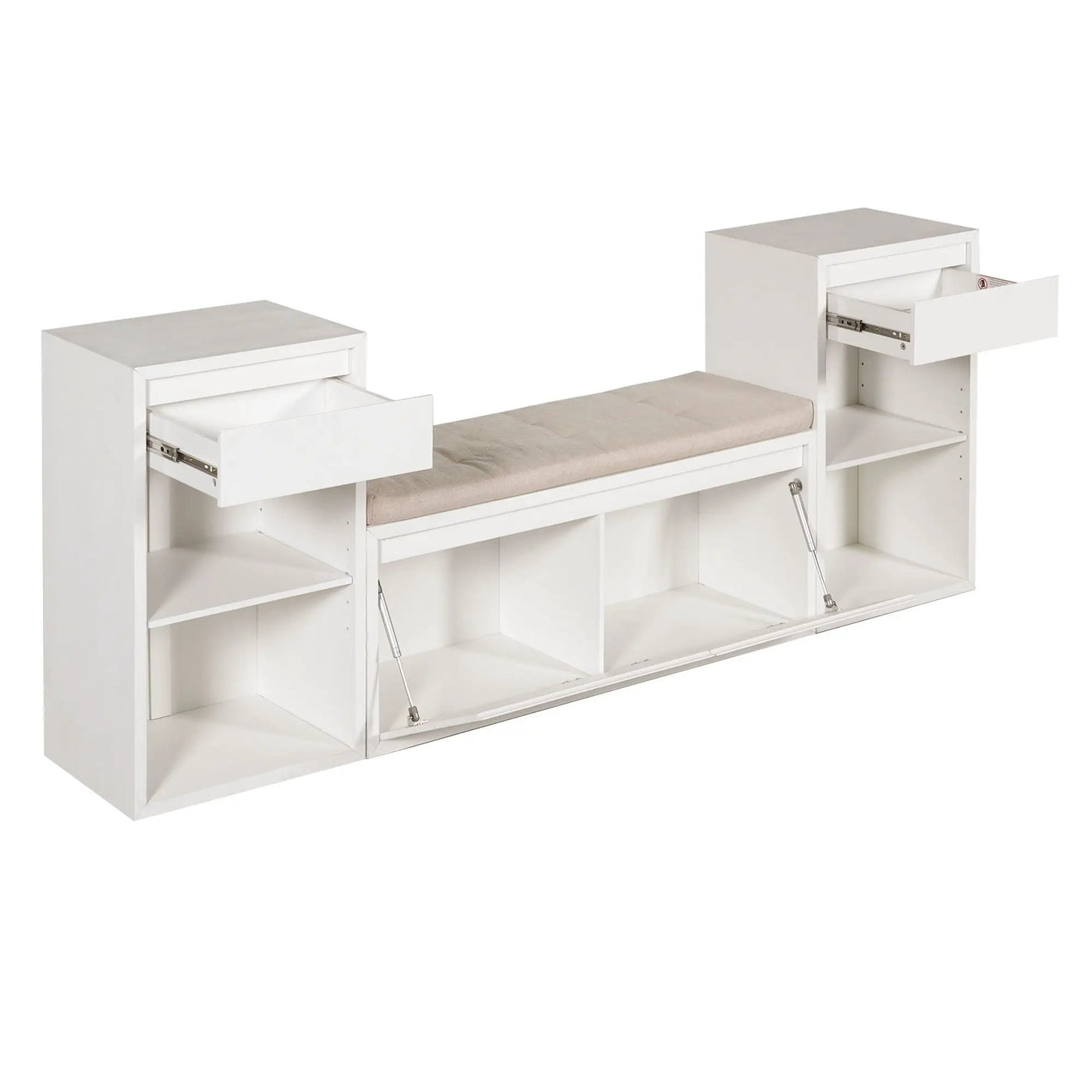 Entryway Storage Bench With Cushion, Drawers & Open Shelves by HouseOfZazla