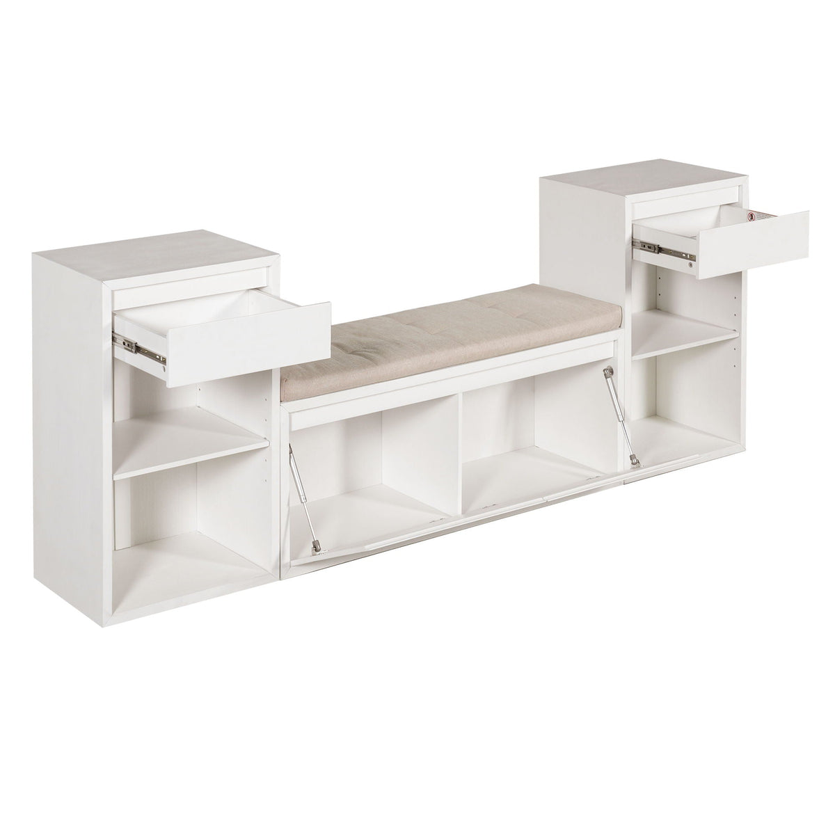 Entryway Storage Bench with Cushion, Drawers & Open Shelves - Choice of Color, photo 4 of 40