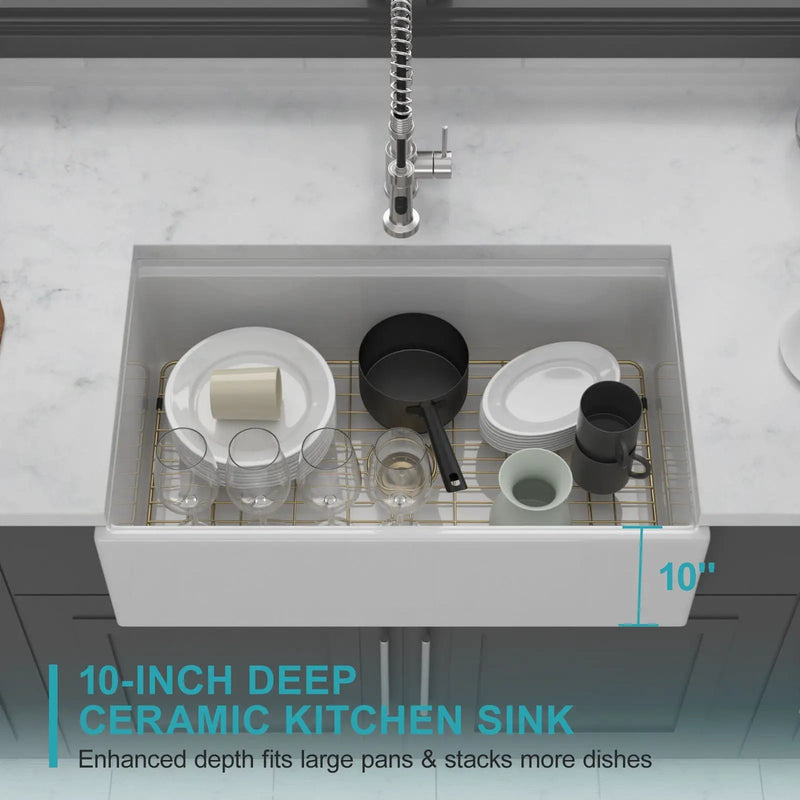 Workstation Single Bowl, Apron Front Kitchen Sink - White by HouseOfZazla