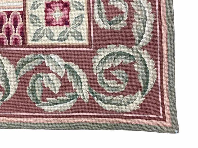 Aubusson Needlepoint Rug 9x12, Flatweave Carpet, Leaves, Wool, New, Handmade by Jewel Rugs