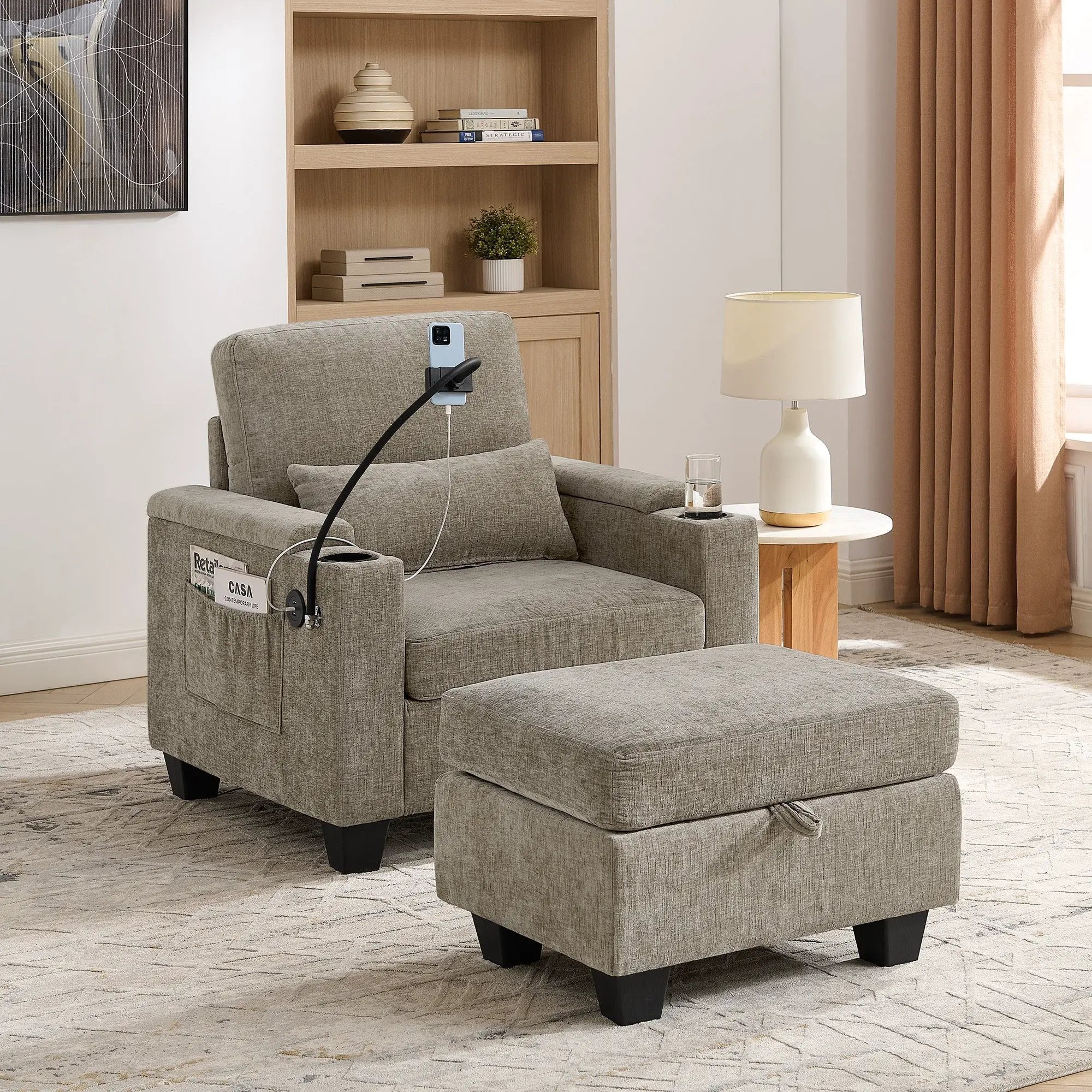 Single Sofa Recliner with Manually Adjustable Backrest - Brown by HouseOfZazla