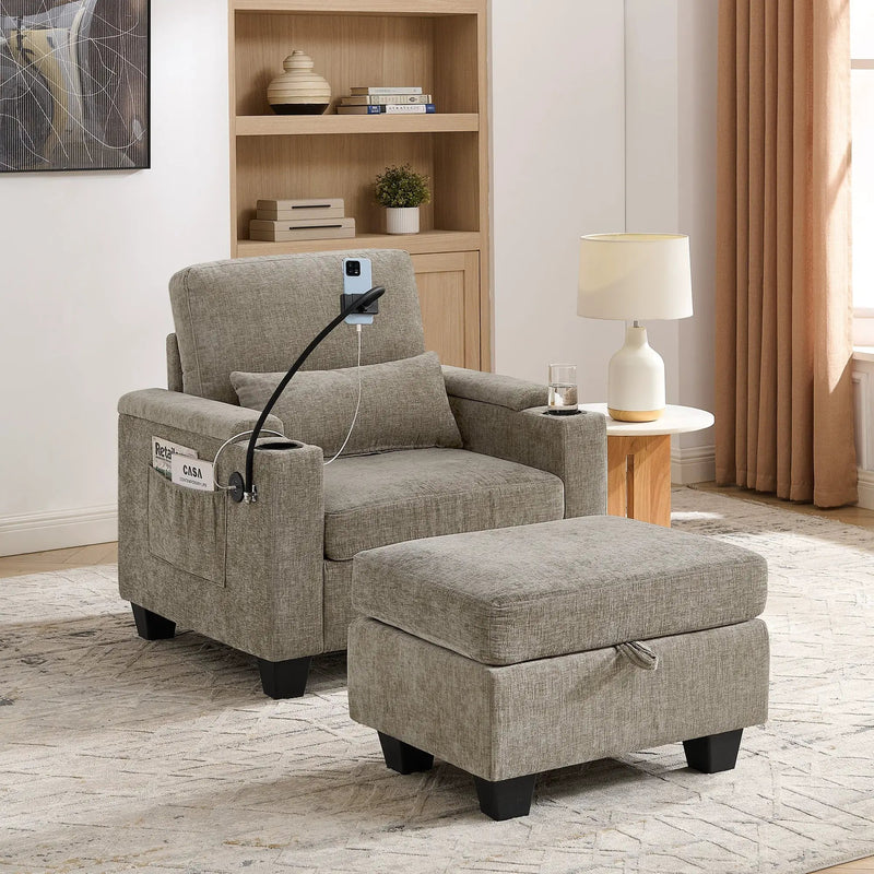Single Sofa Recliner with Manually Adjustable Backrest - Brown by HouseOfZazla