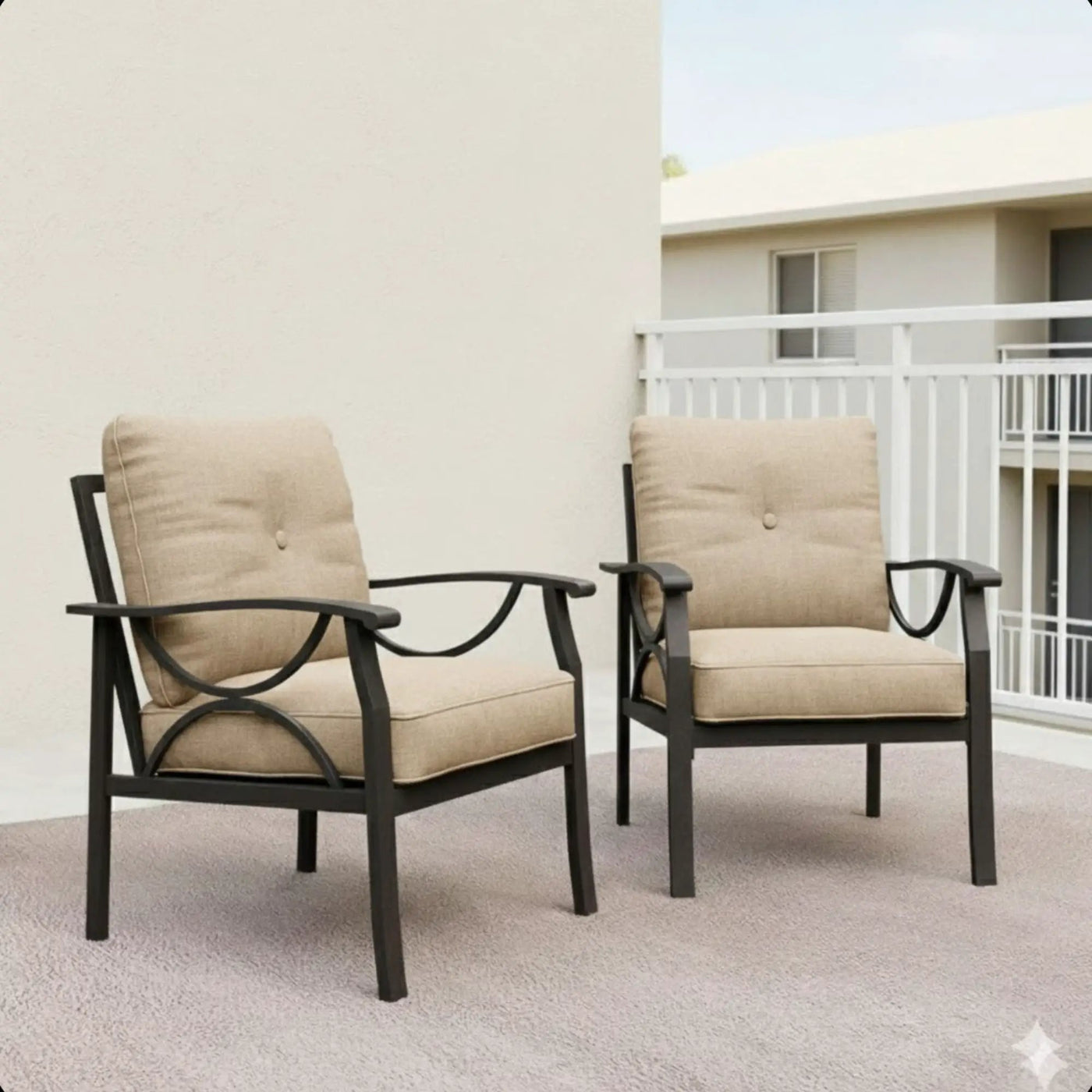 All-Weather Armchairs With Cushions, Modern Sculptural Design (Set of 2) by HouseOfZazla