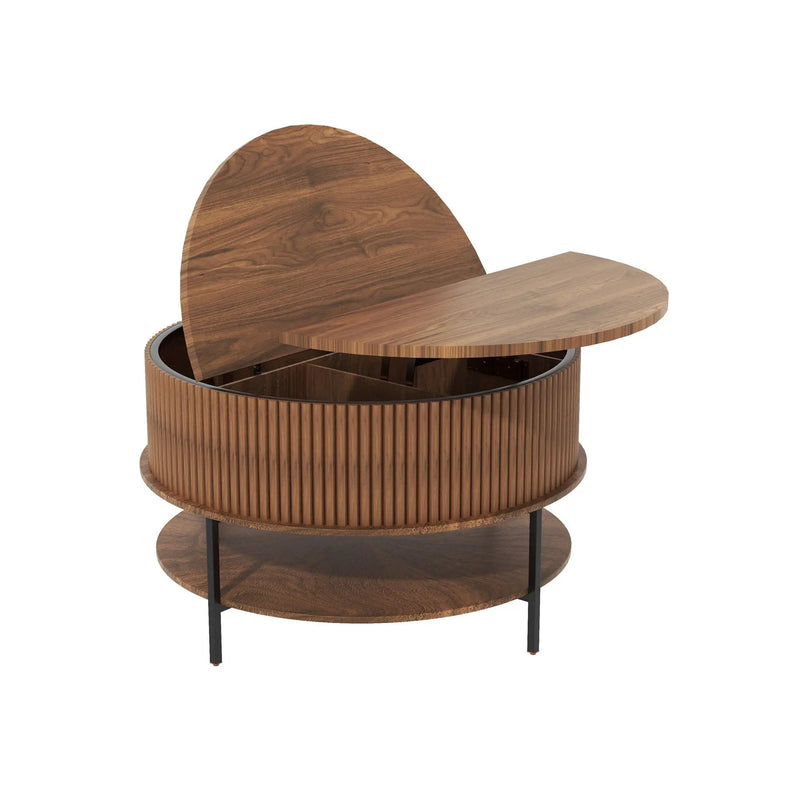 Lift Top Coffee Table with Round Storage and Reinforced Legs - Brown by HouseOfZazla