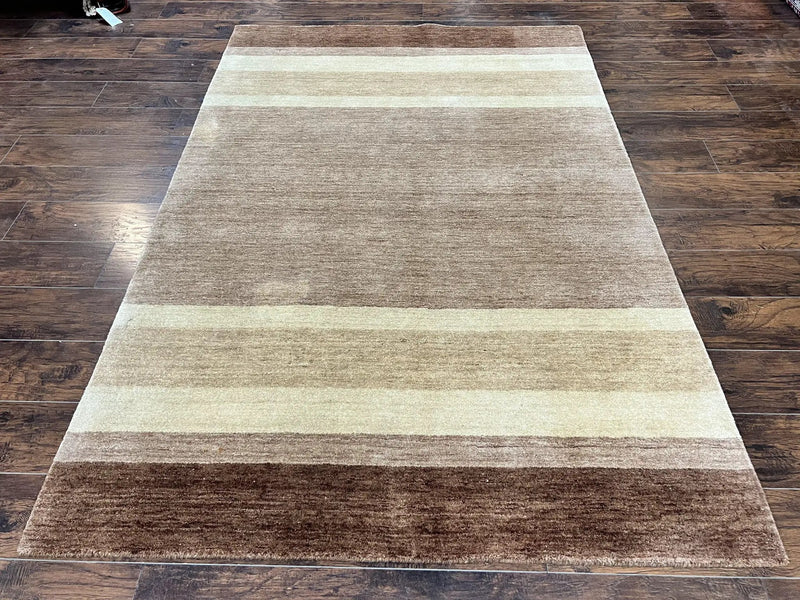 Indo Gabbeh Rug 5x8, Contemporary Wool Stripped Modern Area Rug, Hand Knotted Medium Sized Carpet by Jewel Rugs