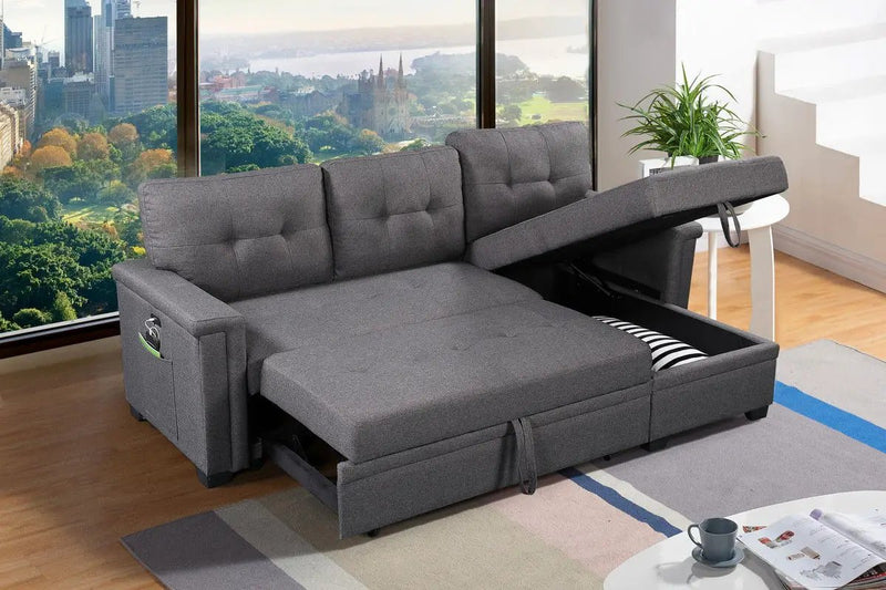 Ashlyn - Reversible Sleeper Sectional Sofa With Storage Chaise, USB Charging Ports And Pocket by HouseOfZazla