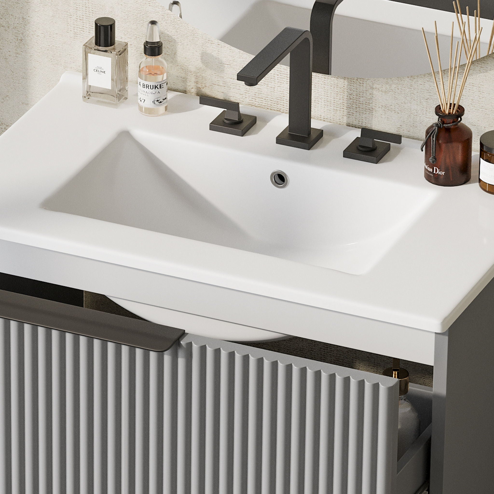Fluted Bathroom Vanity With Ceramic Sink, Freestanding Cabinet by HouseOfZazla