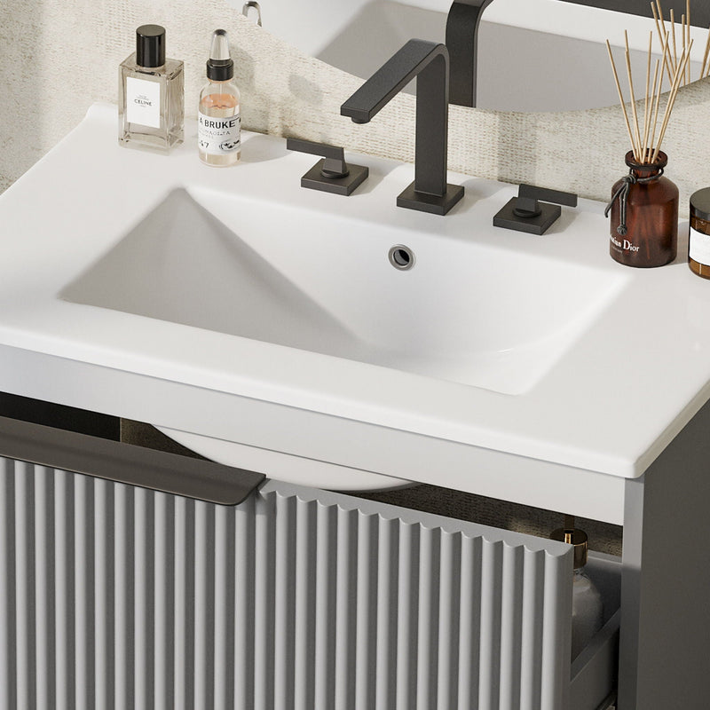 Fluted Bathroom Vanity With Ceramic Sink, Freestanding Cabinet by HouseOfZazla