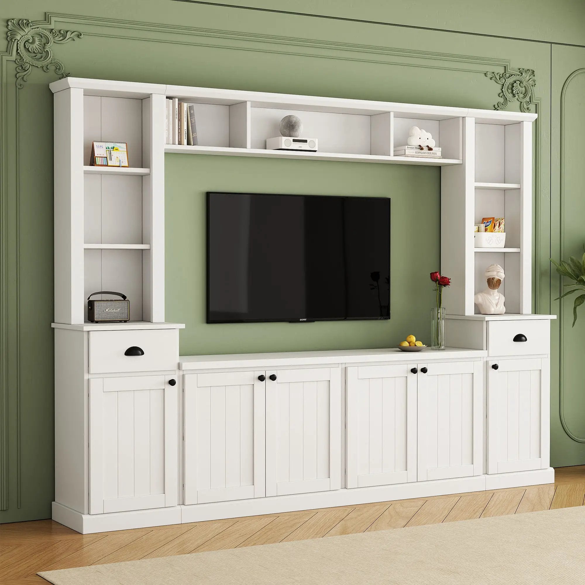 Minimalist Entertainment Wall Unit Set With Bridge For TVs Up To 75" by HouseOfZazla