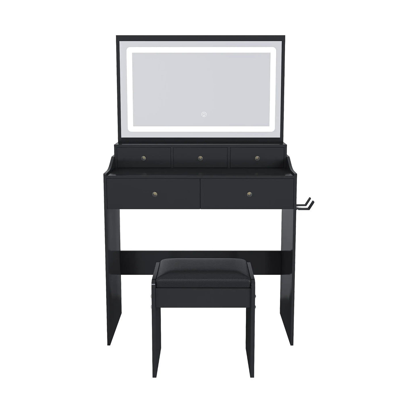 Modern Makeup Vanity Set With Power Outlet, Hair Dryer Holder, And Adjustable Lighting by Unique Piece Furniture